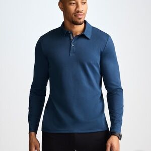 Jockey Men's Long Sleeve Tech Pique Polo 3XL Blue Moisture Wicking Sport NWT